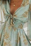 Deep V Neck Lantern Sleeve Knotted Tiered Mini Dress