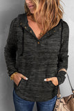 Heathered Print Button Snap Neck Pullover Hoodie