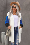 Women's Long Sleeves Cardigan Open Front Cotton-blend Colorblock Coat Outwear