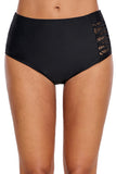 Women's Strappy Lace Panel Aside Swim Bottom Full Coverage Swimming Shorts