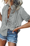 Gray Crochet Lace Splicing Short Sleeve Top