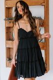 Womens Summer Swing Dress Spaghetti Straps Sleeveless Ruched Ruffled Mini Dress