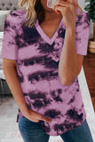 Chemises à col en V pour femmes Tie Dye Tee Tops