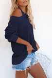 Womens Knit Sweaters Cotton Cold Shoulder Tunic Sweater Tops
