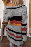 Womens Cardigan Color Block Striped Pocket Knit Sweaters Coat Outwear