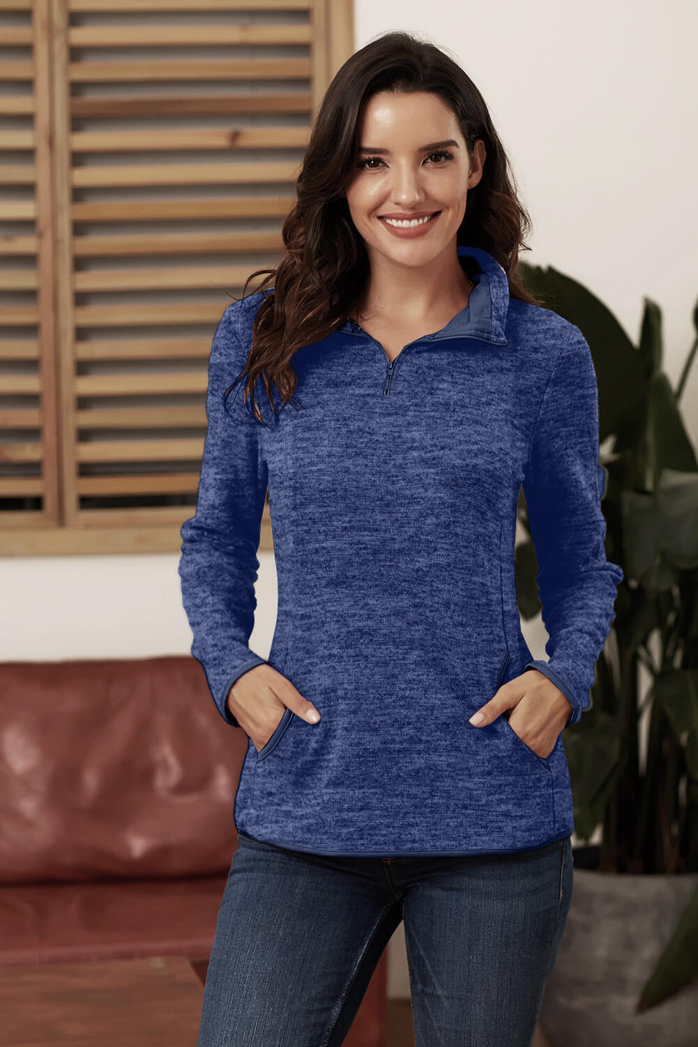 Womens Quarter Zip Sweatshirts Long Sleeves Half Zip Pullover