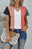 Colorblock V Neck Short Sleeve Top