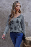 Print Patchwork Mesh Long Sleeve Top