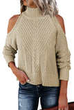 Women's Cold Shoulder Mock Neck Knitted Sweater with Side Slits