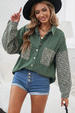 Womens Leopard Contrast Denim Jackets Boyfriend Oversized Blouses Tops