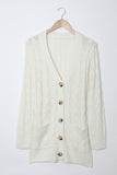 Womens Long Sleeve Cable Knit Long Cardigan Button Pocket Loose Outerwea