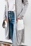Women's Open Front Printed Cardigans Patchwork Long Striped Sweaters with Pockets
