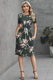Women's Midi Casual Dresses Short Sleeve Pocketed Floral T Shirt Dress