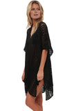 Women's Crochet Cover Up Half Sleeves Lace Knitted Tassel Tie Kimono Beachwear