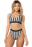 Athletic Striped High Waisted Bathing Suits For Women