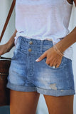 Cuffed High Rise Denim Shorts