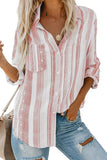 Striped Long Sleeve Top Button Down Shirt For Women