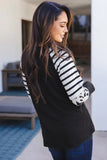 Striped Animal Print Colorblock Long Sleeve Top