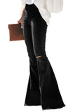 Butterfly Print Distressed Elastic High Waist Flare Jeans