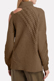 Women's  Strapped Cut Out Shoulder Knitted Top Solid Color Turtleneck Sweater