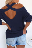 Womens Knit Sweaters Cotton Cold Shoulder Tunic Sweater Tops