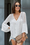 Womens Crochet White Bell Sleeve Top