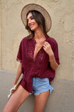 Gray Crochet Lace Splicing Short Sleeve Top