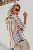 Striped Long Sleeve Top Button Down Shirt For Women