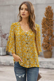 Womens V Neck Print Bell Sleeve Blouse