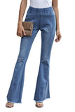 Butterfly Print Distressed Elastic High Waist Flare Jeans
