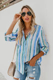 Striped Long Sleeve Top Button Down Shirt For Women