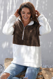 Charcoal White Zip Neck Oversize Fluffy Fleece Pullover