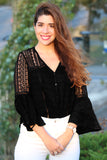 Womens Crochet White Bell Sleeve Top