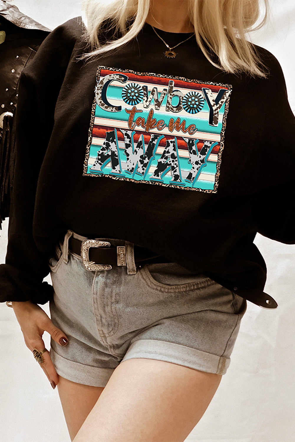 Sweat-shirt ras du cou Western Vintage Graphic Pullover Tops