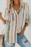 Striped Long Sleeve Top Button Down Shirt For Women