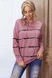 Womens Casual Hoodie Tie-dye Striped Drawstring Pullover Tops Shirts