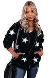 Women's Camo Stars Print Zipper Fleece Hooded Coat with Pockets