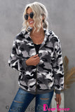 Women's Camo Stars Print Zipper Fleece Hooded Coat with Pockets