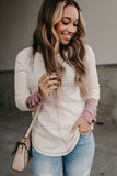 Waffle Knit Colorblock Buttoned Cuff Long Sleeve Blouse