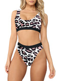 Athletic Striped High Waisted Bathing Suits For Women