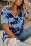 Chemises à col en V pour femmes Tie Dye Tee Tops