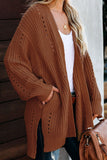 Women's Long Sleeve Sweater Cable Knit Oversized Cardigan with Slits