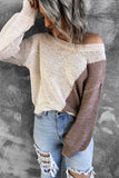 Women Oversized Ribbed Knit Pullover Top Asymmetric Colorblock Knitted Sweater