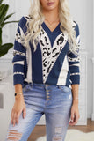 Women's Animal Print Knitted Pullover V Neck Sweater