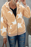 Women's Camo Stars Print Zipper Fleece Hooded Coat with Pockets