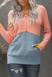Women's Long Sleeve Casual Pullover Tops Half Zip Colorblock Hoodie