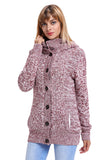 Cardigan en tricot torsadé à capuche pour femmes Manteau épais boutonné à manches longues avec poches