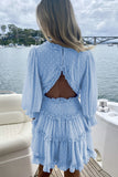 Womens Puff Sleeve Swiss Dot Dress Ruffle Backless Loose Summer Flowy Mini Dress