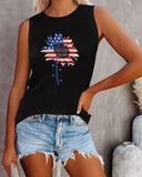 Women's Knit Tank Tops US Flag Print Tie Back Vest Shirts