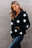 Women's Camo Stars Print Zipper Fleece Hooded Coat with Pockets